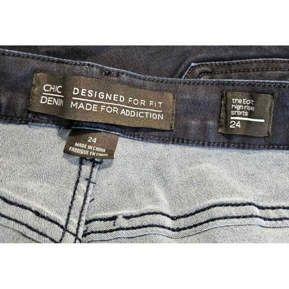 Chic Denim Stretch High-Rise Distressed Burmuda Cuffed Short Sz 24 - Picture 3 of 4